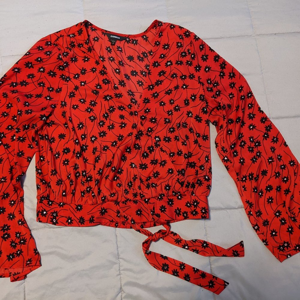 Express Red Blouse with Flowers
